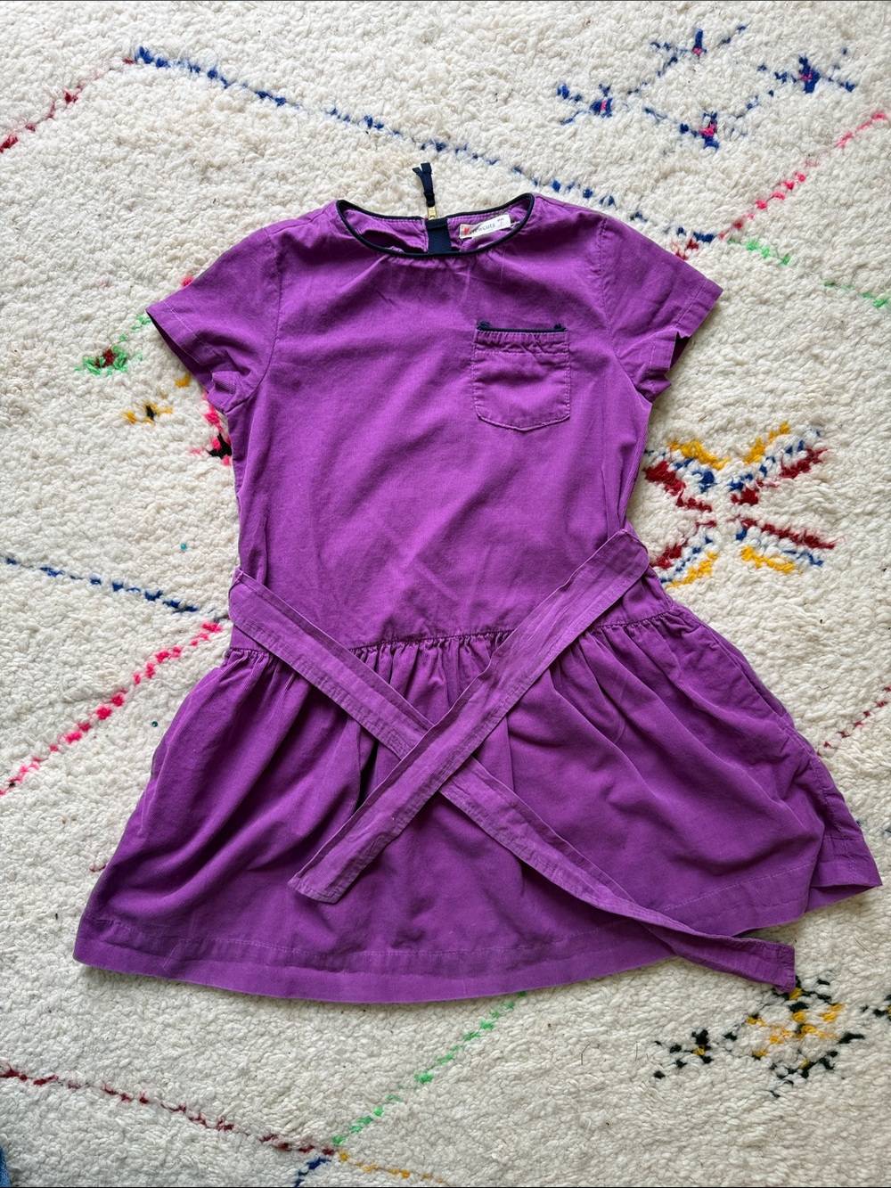 J. Crew Crewcuts Corduroy Girls' Purple Short Sleeve Cotton Dress with Waist Tie